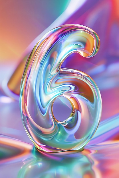 Красочный номер шесть Голографический градиент 6 лет приглашение на шестой день рождения деловой годовщины или любое событие, отмечающее шестую веху Иридесцентный цвет Жидкий генеративный ИИ
