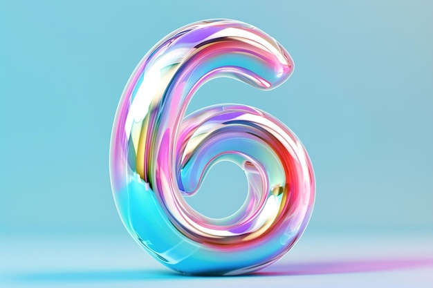 Красочный номер шесть Голографический градиент 6 лет приглашение на шестой день рождения деловой годовщины или любое событие, отмечающее шестую веху Иридесцентный неоновый цвет Генеративный ИИ