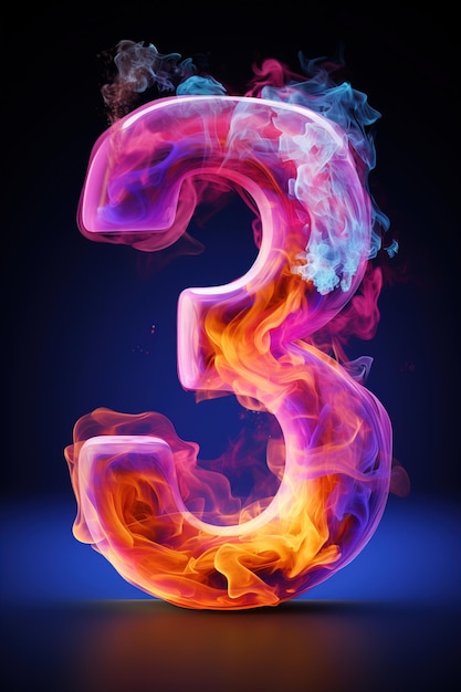 Colorful number three with vibrant smoke on black background Symbol 3 Invitation for a third birthday party business anniversary or any event celebrating a third milestone Generative AI