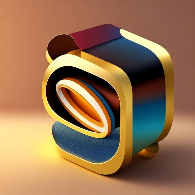 A colorful object with a blue ring on it