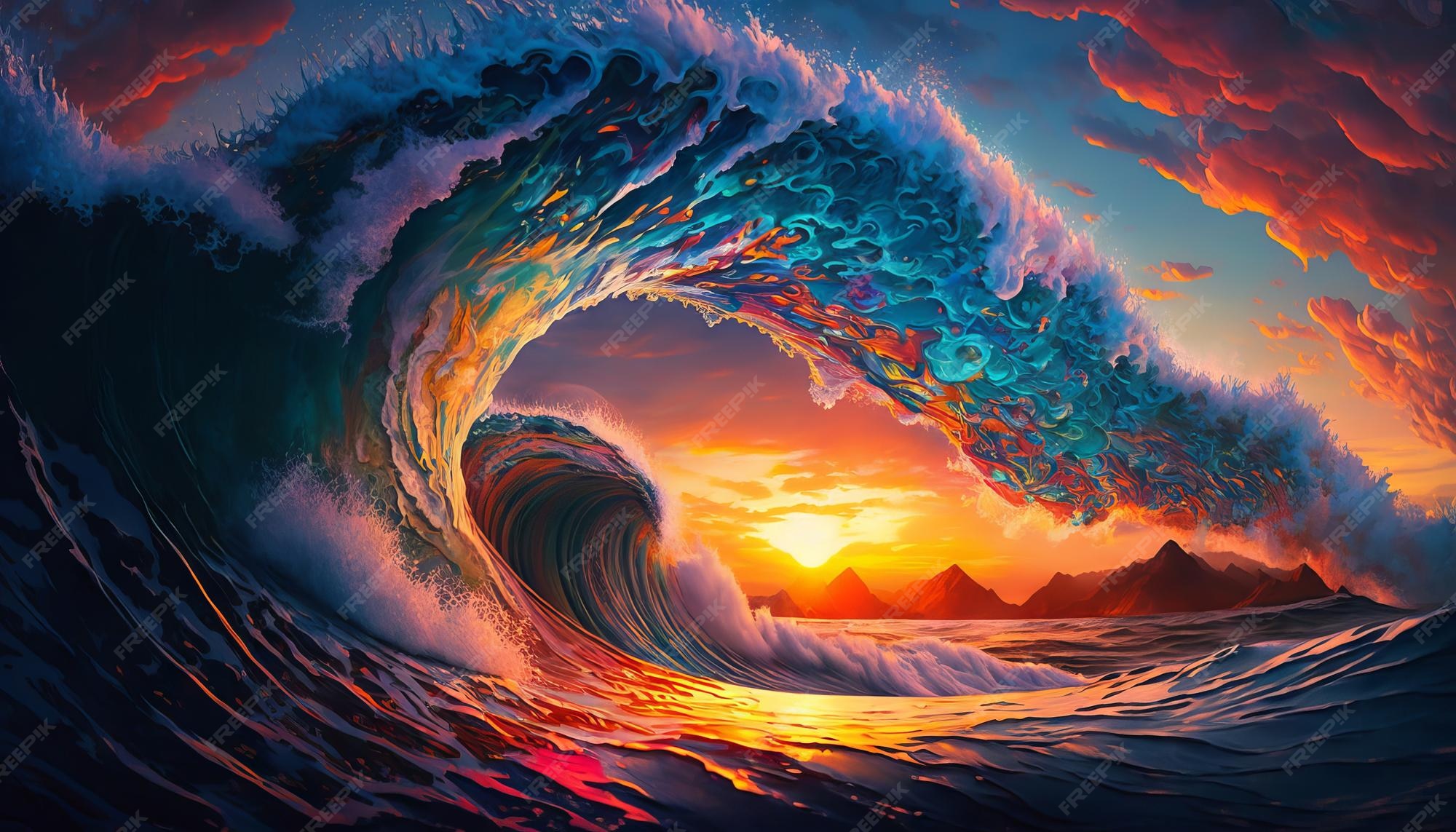 Premium Photo | Colorful ocean wave sea water in crest shape ...