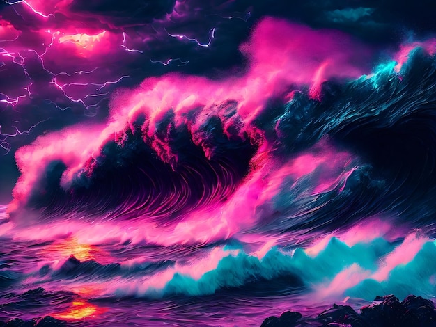 A colorful ocean wave with a purple and pink wave and the words " storm " on the bottom.