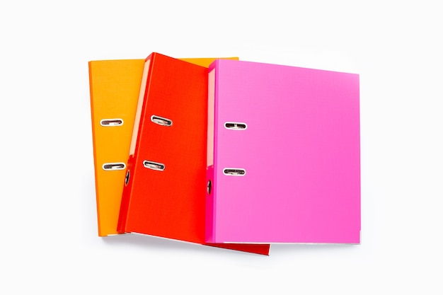 Photo colorful office folders on white background