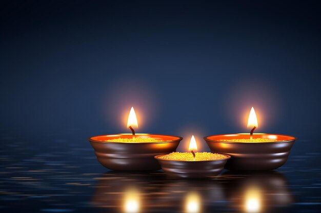 Colorful Oil Lamp on Dark Background Happy Diwali Wallpaper