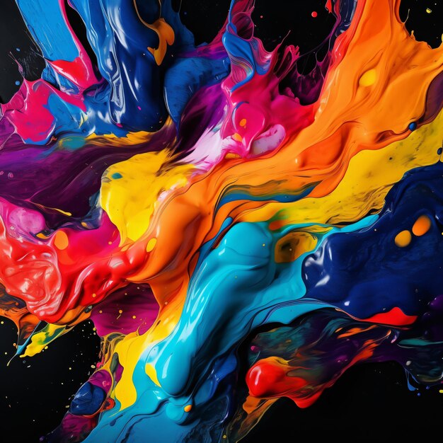 Colorful oil paint splashes on a black background