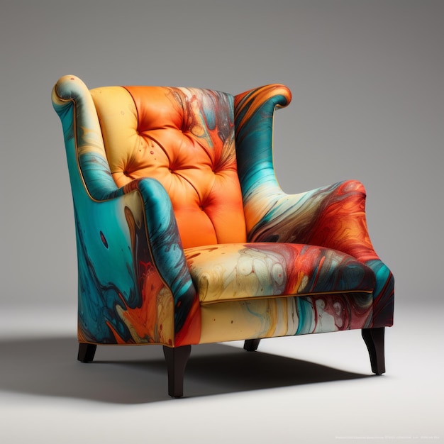 Colorful Oil Painted Chair With Curved Design And Luxurious Fabrics