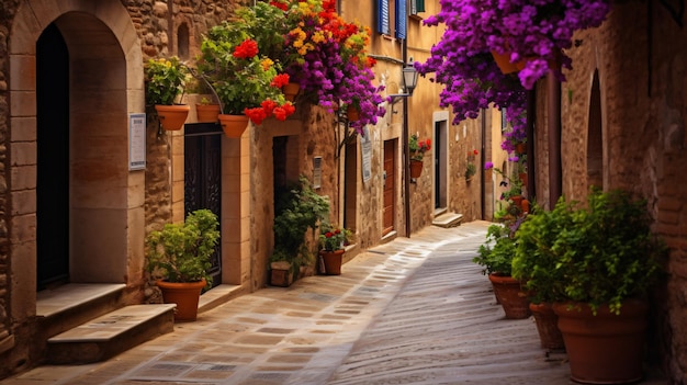 이탈리아 토스카니 피엔자 의 다채로운 옛 거리