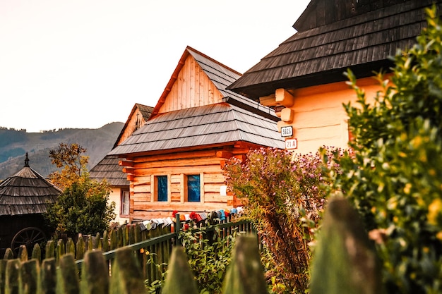 Colorful old wooden houses in Vlkolinec Unesco heritage Mountain village with a folk architecture Vlkolinec ruzomberok liptov slovakia