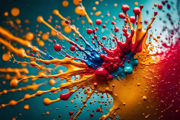A colorful orange and blue splash with orange and red liquid.