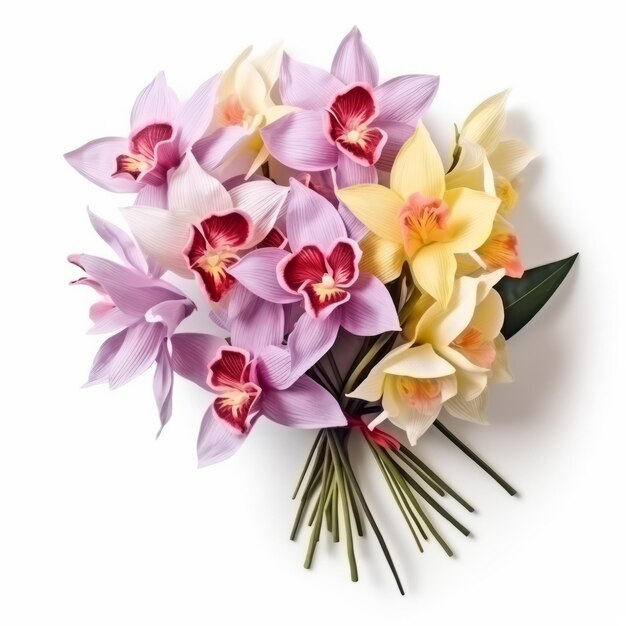 Colorful Orchid Bouquet Wrapped In Paper For Present