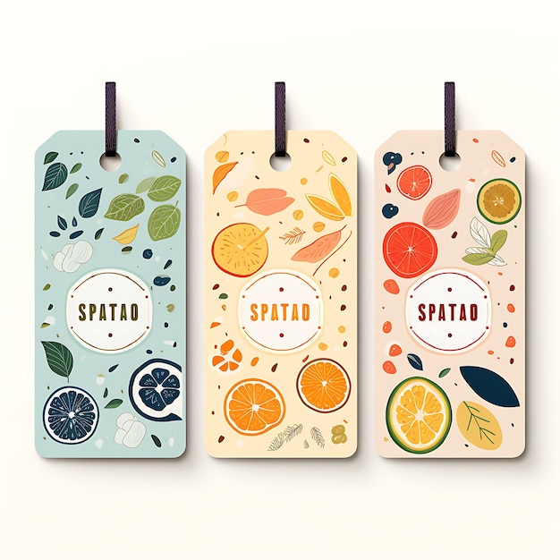 Colorful of Organic Fruit Shop Tag Card Recycled Paper Tag Card Circular sketch watercolor style