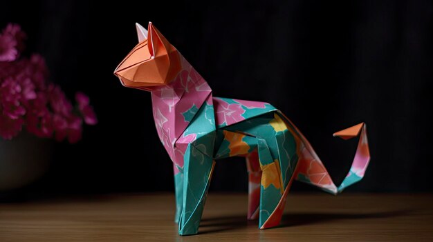 Colorful Origami Cat Wrapping Paper for Gift Giving Generative AI