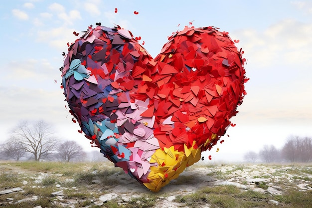Colorful origami heart on nature background