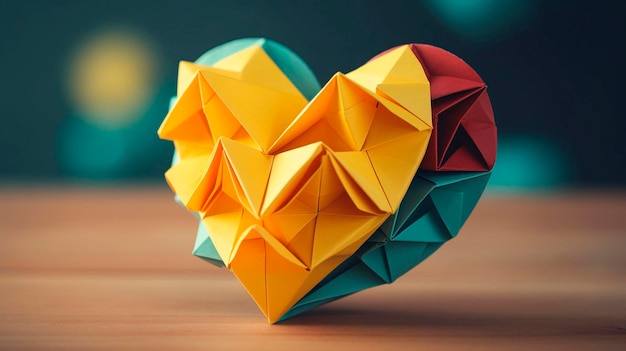 Colorful origami hearts on the table