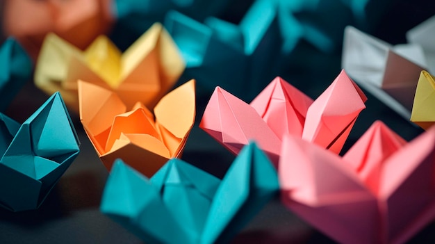 Красочные оригами сердца на столе