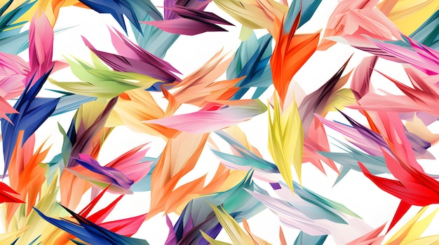 colorful origami paper cranes pattern with a white background