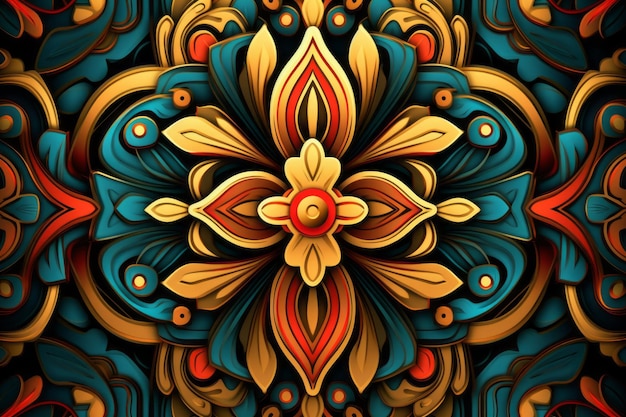 Colorful ornamental design on a black background