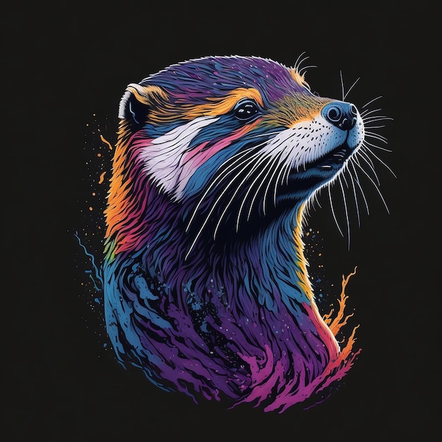 A colorful otter vector illustration on black background