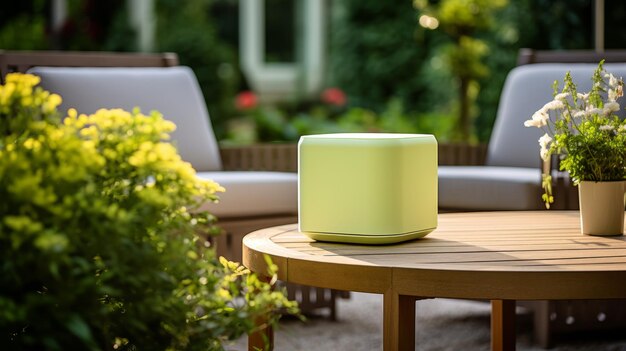 Colorful Outdoor Patio Table With Light Yellow And Light Emerald Design