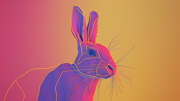 Photo colorful outlined rabbit illustration vibrant colors pink blue purple orange and yellow modern art geometric low poly wireframe vector