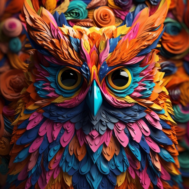 Colorful owl 3D background abstract very detailed image AI generated art