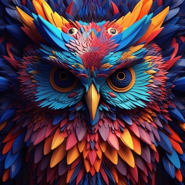 Colorful owl 3D background abstract very detailed image AI generated art