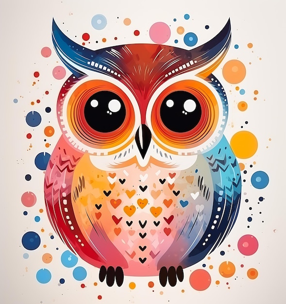 красочная сова, большие глаза, клюв в форме сердца, светящийся дизайн, уникальная красота, двухцветный оттенок