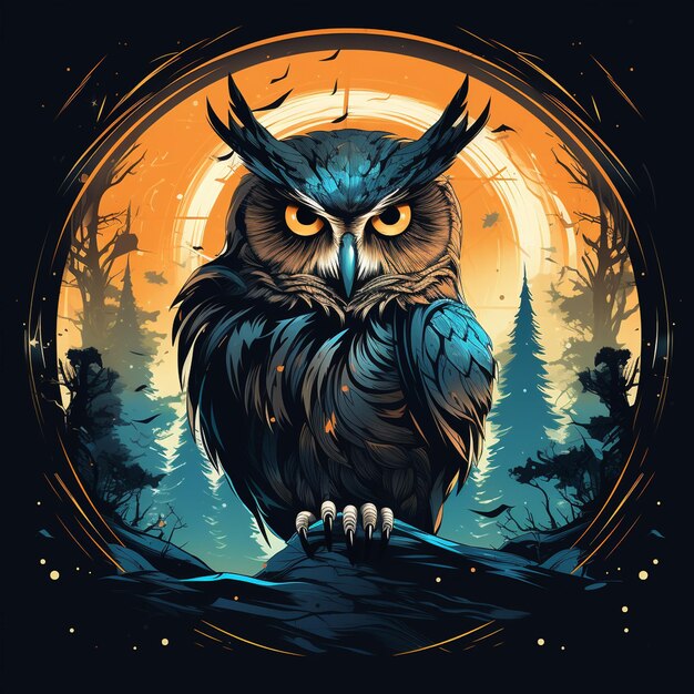 Photo colorful owl on a dark background vector illustration for your design