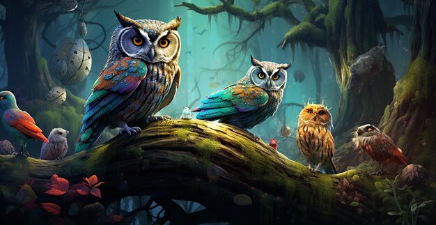 Colorful Owl in the Forest Company