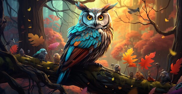 Colorful Owl in the Forest Company
