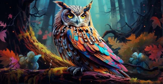 Colorful Owl in the Forest