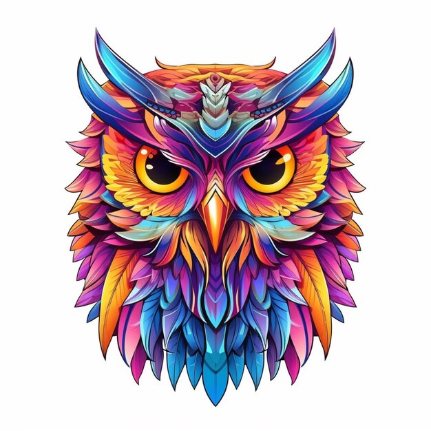 A colorful owl with big eyes and colorful feathers generative ai