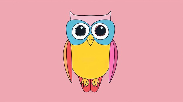 Photo a colorful owl with big eyes is sitting on a branch the owl has bright pink blue yellow and orange feathers