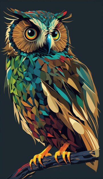 A colorful owl with a black background.