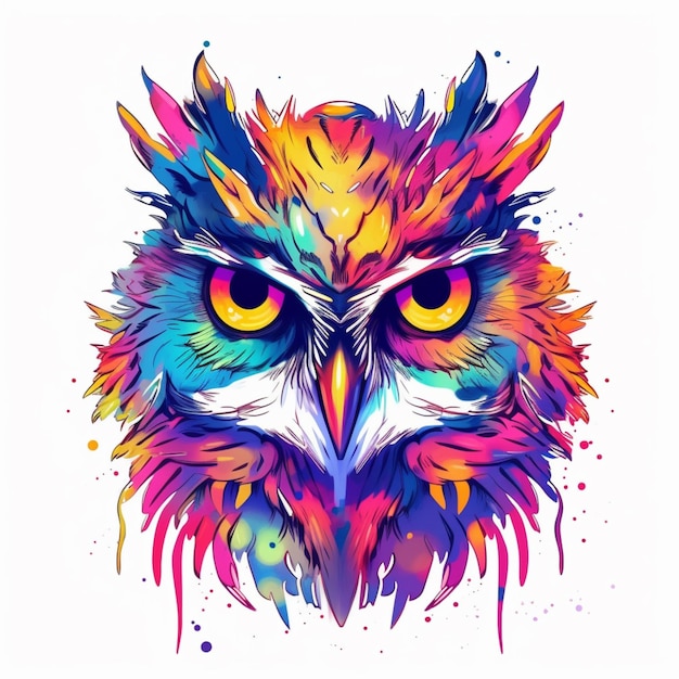 a colorful owl with bright eyes and a splaty face generative ai