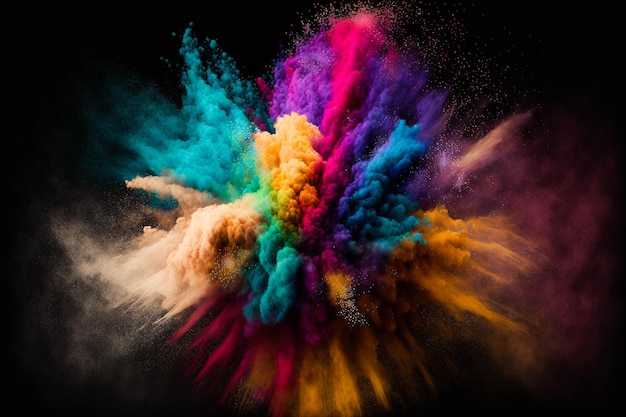 Colorful paint burst on a black background a lot of colors in the style of Holi festival generative ai