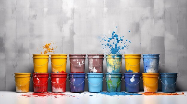 Photo colorful paint cans in row on white background 3d rendering