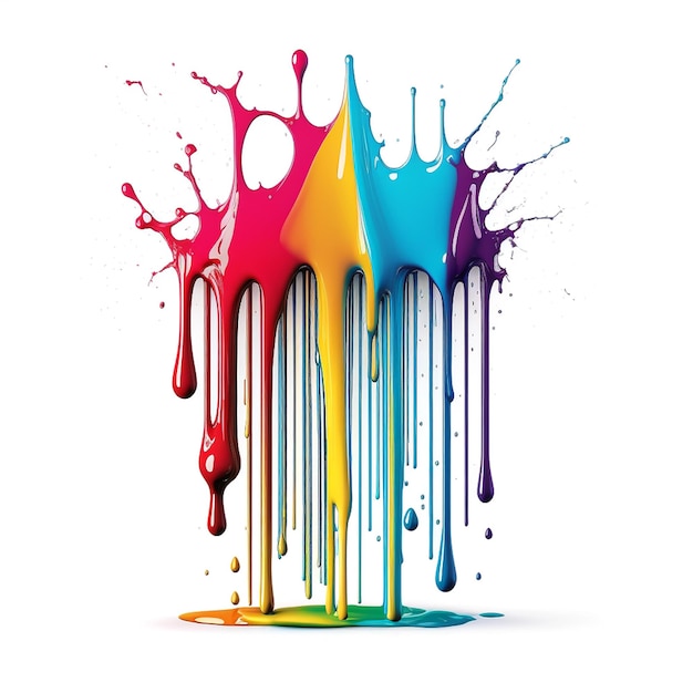 Colorful paint dripping Abstract color splash isolated on white background