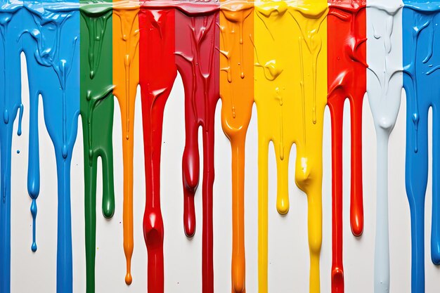 Colorful paint dripping on white background Generative AI