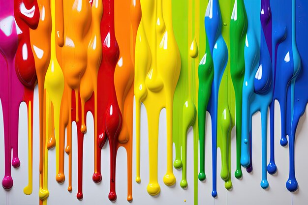 Colorful paint dripping on white background Generative AI