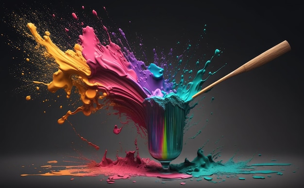 다채로운 페인트가 붓에 부어집니다.