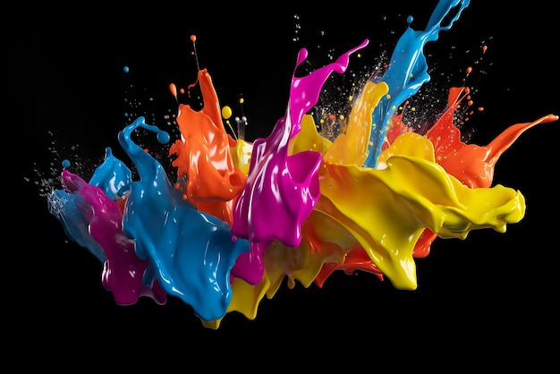 Photo colorful paint splash black background