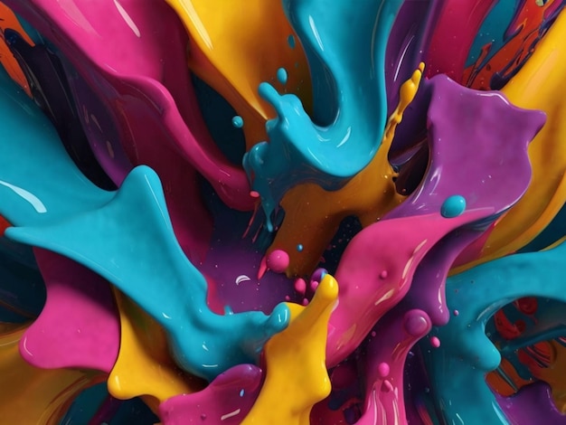 Colorful paint splash forming into shape of flower bouquet