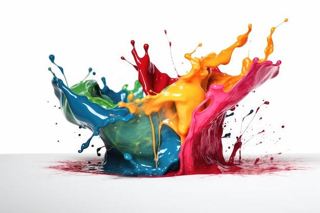 Colorful paint splash on white background AI