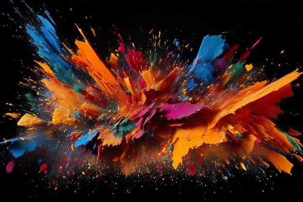 Premium AI Image | Colorful paint splashes on black background Abstract ...