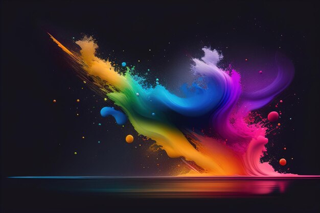 Colorful paint splashes on black background Abstract vector illustration ai generative