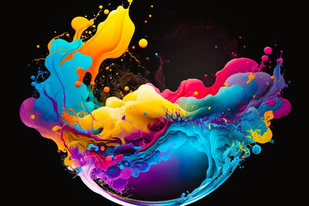 Colorful paint splashes on black background Generative AI