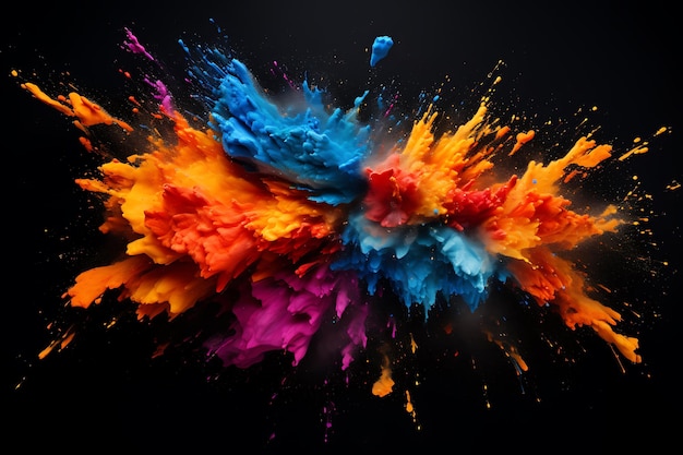 Colorful paint splashes on a black background