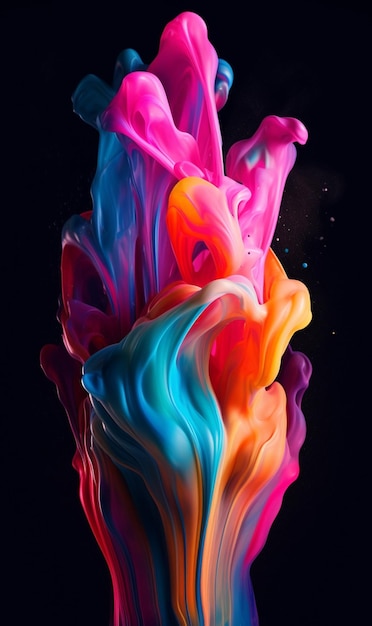 Colorful paint splashes on black background