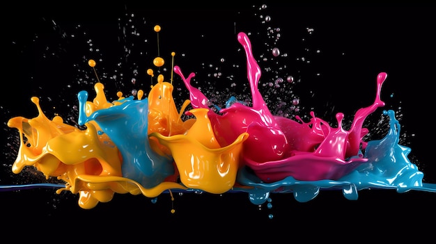 Colorful paint splashes on a black background